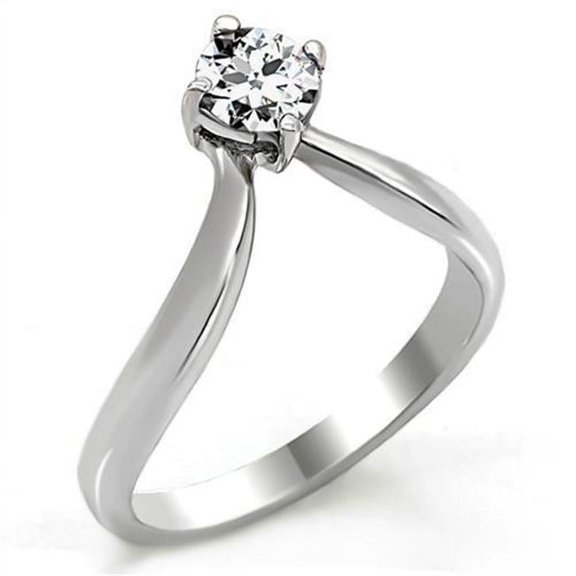 Alamode TK0W260-6 Women High Polished Stainless Steel Ring with AAA Grade CZ in Clear - Size 6