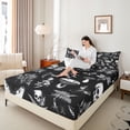 thumbnail image 3 of Homewish Gothic Halloween Skull Queen Sheets,Dark Mushroom Butterfly Pattern Queen Sheet Sets,Black White,4pcs,1 Flat Sheet,1 Fitted Sheet and 2 Pillowcases, 3 of 6