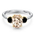 thumbnail image 3 of Gem Stone King 925 Silver and 10K Yellow Gold Peach Morganite and Black Diamond Engagement Ring for Women | 2.14 Cttw | Oval 9X7MM | Gemstone October Birthstone | Size 6, 3 of 6
