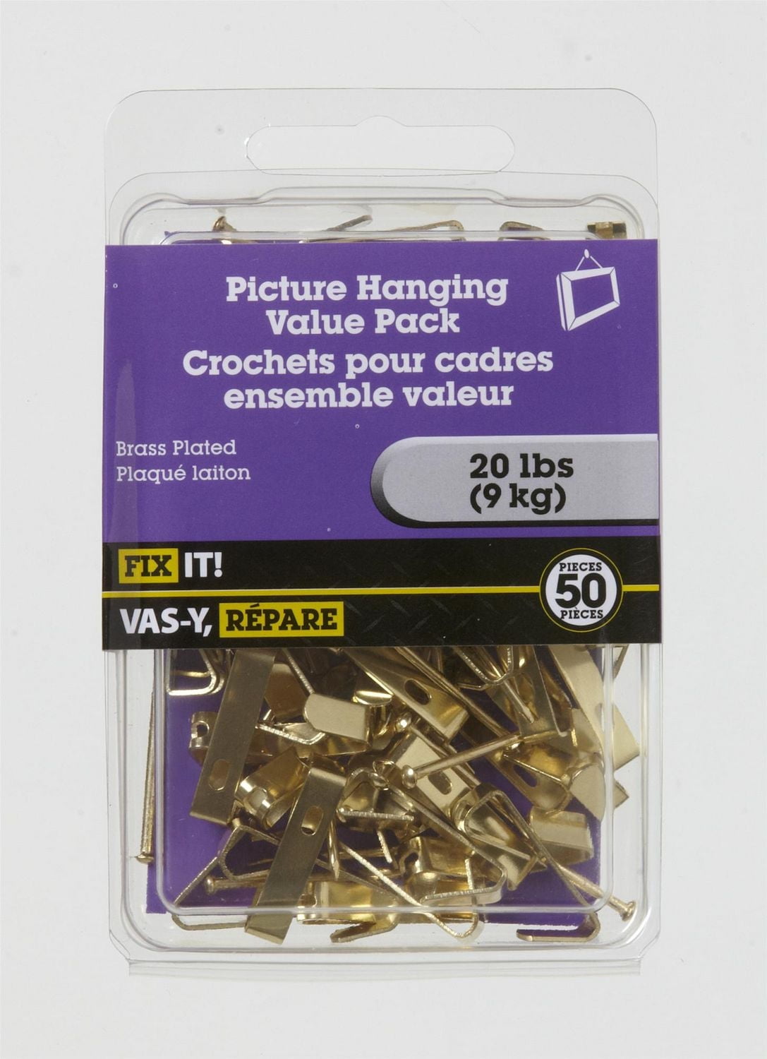 Brass Plated Picture Hanging Value Pack 50 Pieces