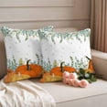 thumbnail image 2 of Fall Pumpkin Outdoor Waterproof Pillow Covers, Orange Thanksgiving Green Eucalyptus Decorative Square Throw Pillowcase Sofa Cushion Sham for Patio/Couch/Chair, 16"x16" 2 Pack, 2 of 8