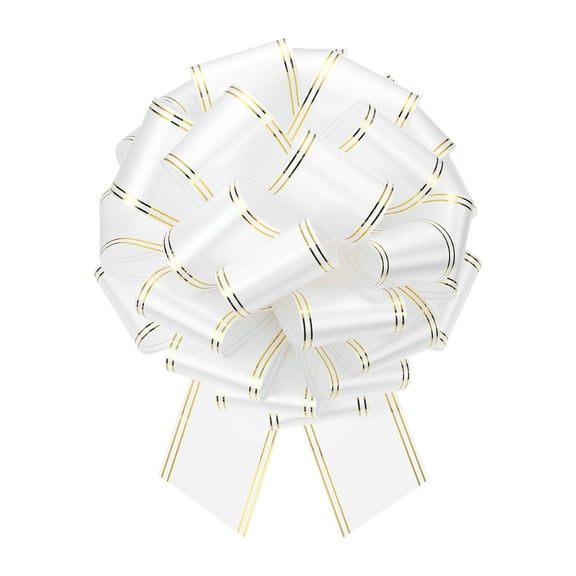 12 Inch Giant Large Pull Bow Big Metallic Car Bows Ribbon with Gold Edge for Gift Christmas, White