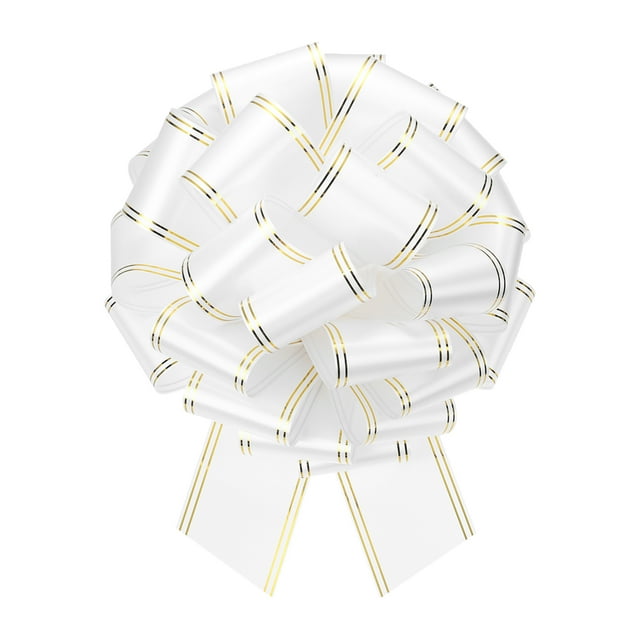 Lazo metálico gigante de 12 pulgadas con borde dorado para regalos de Navidad, blanco