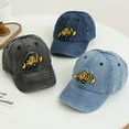 thumbnail image 3 of Eosunjian Unisex Children Hat Washed Denim Retro Baseball Cap Cartoon Excavator Embroidery Long Brim Anti-UB Sun Protection Outdoor Sun Hat Blue, 3 of 13