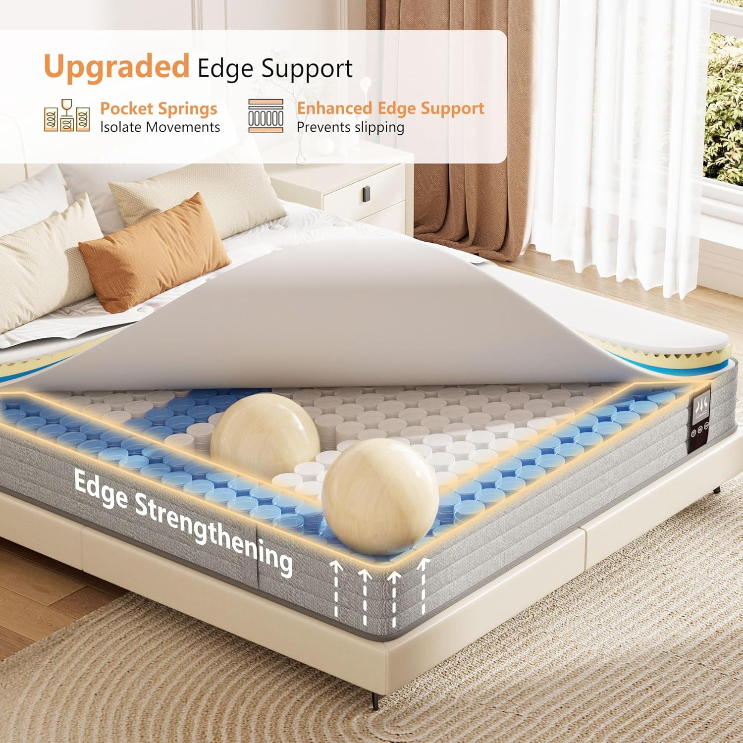 Queen Size Mattresses ,6V-Sermmoo 12 inch Gel Memory Foam Hybrid Pocket Spring Mattress in a Box,Adult
