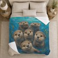 thumbnail image 5 of Adorable Curious Otters Swimming Together Turquoise Water Scene, Peaceful Botanical Scene, Warm Flannel Blanket for Cabin and Lodge, Garden Lovers Housewarming Gift, Botanical Home Decor, 5 of 9