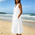 thumbnail image 6 of Axiiglly Women's Dresses 2026 Summer Button V Neck Sleeve Mid Dresses Solid Color Flowy Holiday Sundresses S-3XL, 6 of 8