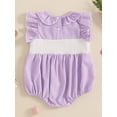 thumbnail image 6 of Baby Toddler Girls Rompers 3 6 12 18 Months Easter Clothes Rabbit Embroidery Plaid Ruffles Round Neck Fly Sleeve Summer Bodysuits Jumpsuits, 6 of 9