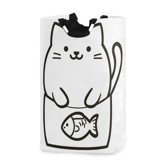 Yayeee Freestanding Laundry Hamper with Handle Collapsible Large Storage Basket for Clothes, White Chubby Cat