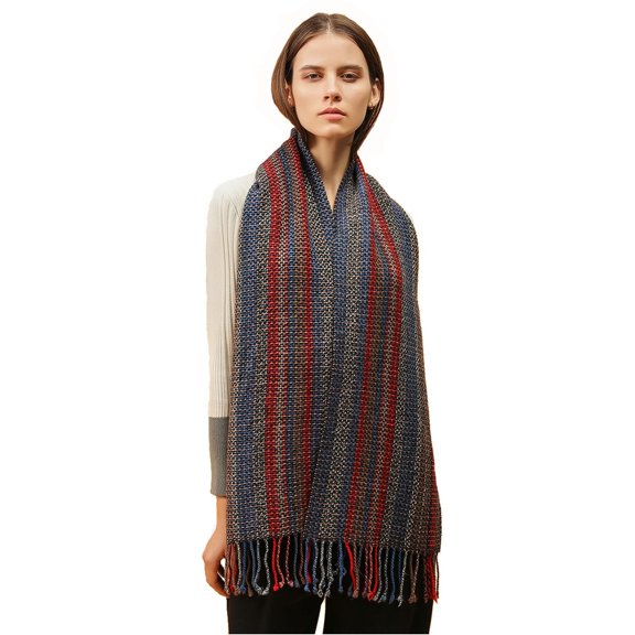 Unisex Wool Plaid Scarf with Tassels Winter Warm 170x30 cm