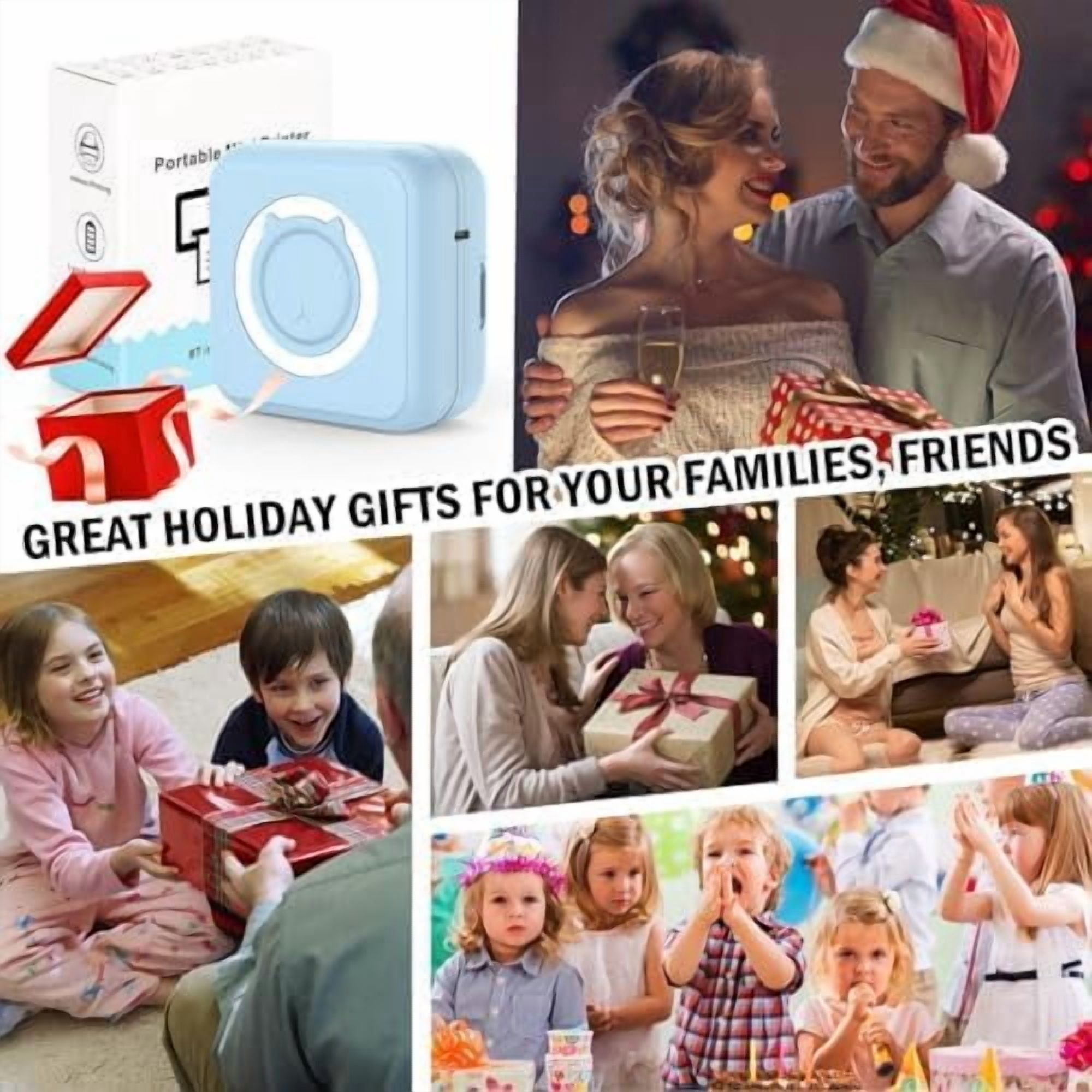 Mini Blue-Tooth Printer, Wireless Sticker Printer with 10 Rolls Paper for iPhone/Android