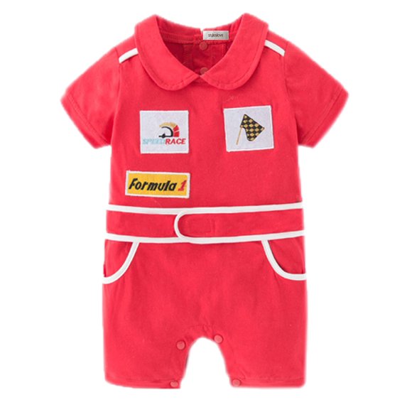 stylesilove Baby Boy Short Sleeves Chic Car Racer Cotton Romper Halloween Baby Boy Clothes (Red, 90/12-18 Months)