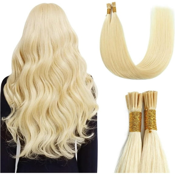 Aorsher Pre Bonded Fusion Hair Extensions Remy Keratin Beads Invisible I Tip Real Human Hair Extension Stick Tipped Hairpiece For Women 100 Strands 1g/1s 20Inch Blonde