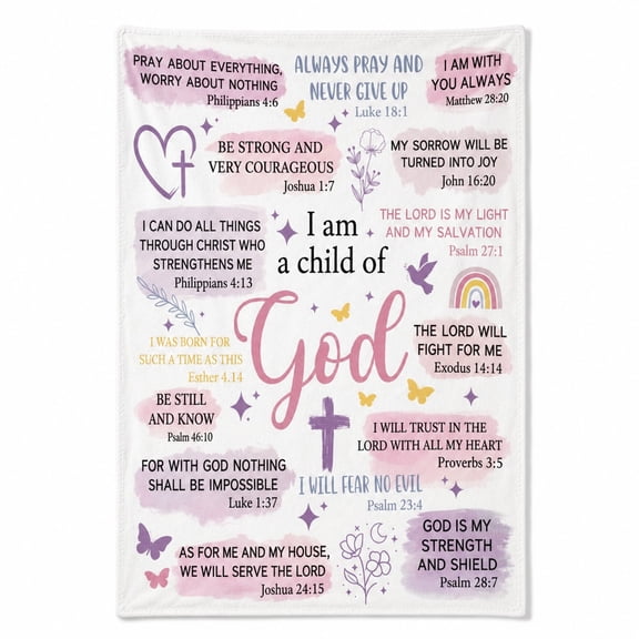 Christian Bible Verse Pastel Faith Collage Fleece Throw Blanket, Soft 280 GSM Polyester, Christian Faith Decor Gift