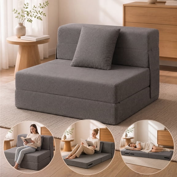 Z-hom Folding Sofa Bed, Memory Foam Twin Size Convertible Sleeper Chair, Floor Couch Futon Sofa Bed with Pillow for Living Room Bedroom