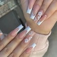 thumbnail image 4 of 24Pcs Yellow False Nails Long Coffin Flower Butterfly with Rhinestones French Design Wearable Fake Nails Press on Nails Tips FGS, 4 of 7