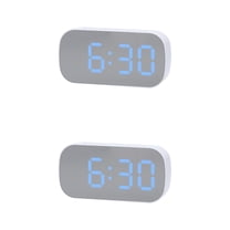 Unique Bargains 2 Pcs Oval Alarm Clock Snooze 5.1 x 2.6 x 1.4 in White Blue