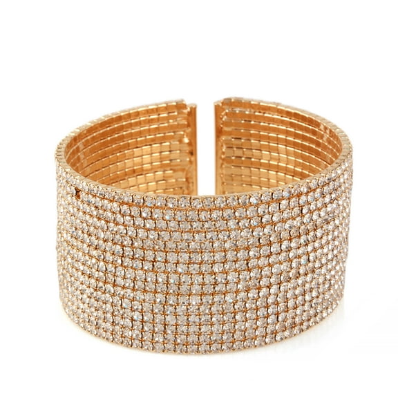 Gold Rhinestones Crystal Coil Memory Wire Bracelet An exquisite statement piece that stands out with grace and elegance - an accessory for any occasion or style.