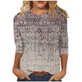 thumbnail image 2 of Gray Women's Short Sleeve T-shirt, 3/4 Length Sleeve Womens Tops Summer 2024 T Shirts Floral Print Crew Neck Casual Basic Tee Fit Tunic Tops Blouse,Women's Short sleeve T-shirt 3XL, 2 of 5