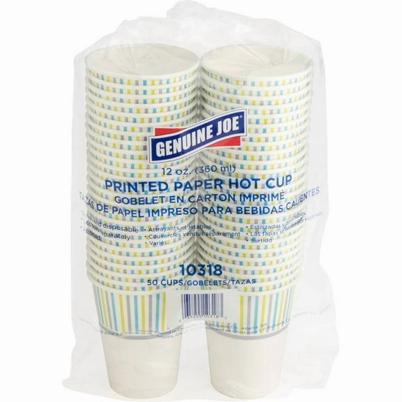 Genuine Joe Paper Cup Hot 12 oz. 3-3/5"Wx7-1/10"Lx10-1/2"H 50/PK AST 10318