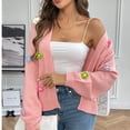 thumbnail image 3 of Nuevo estilo, cárdigan de punto dulce con flores de ganchillo a mano, chaqueta para mujer, suéter holgado informal de estilo perezoso, 3 of 4