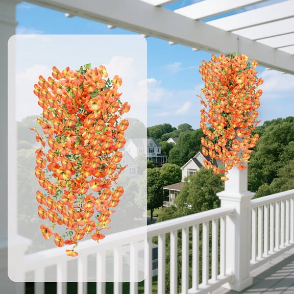 EGYMEN Hanging Basket, Simulated Violet Artificial Flower Display with Decorative Vines, Faux Floral Arrangements for Home and Garden, Plastic Wrapped Decorative Plants for Living Room