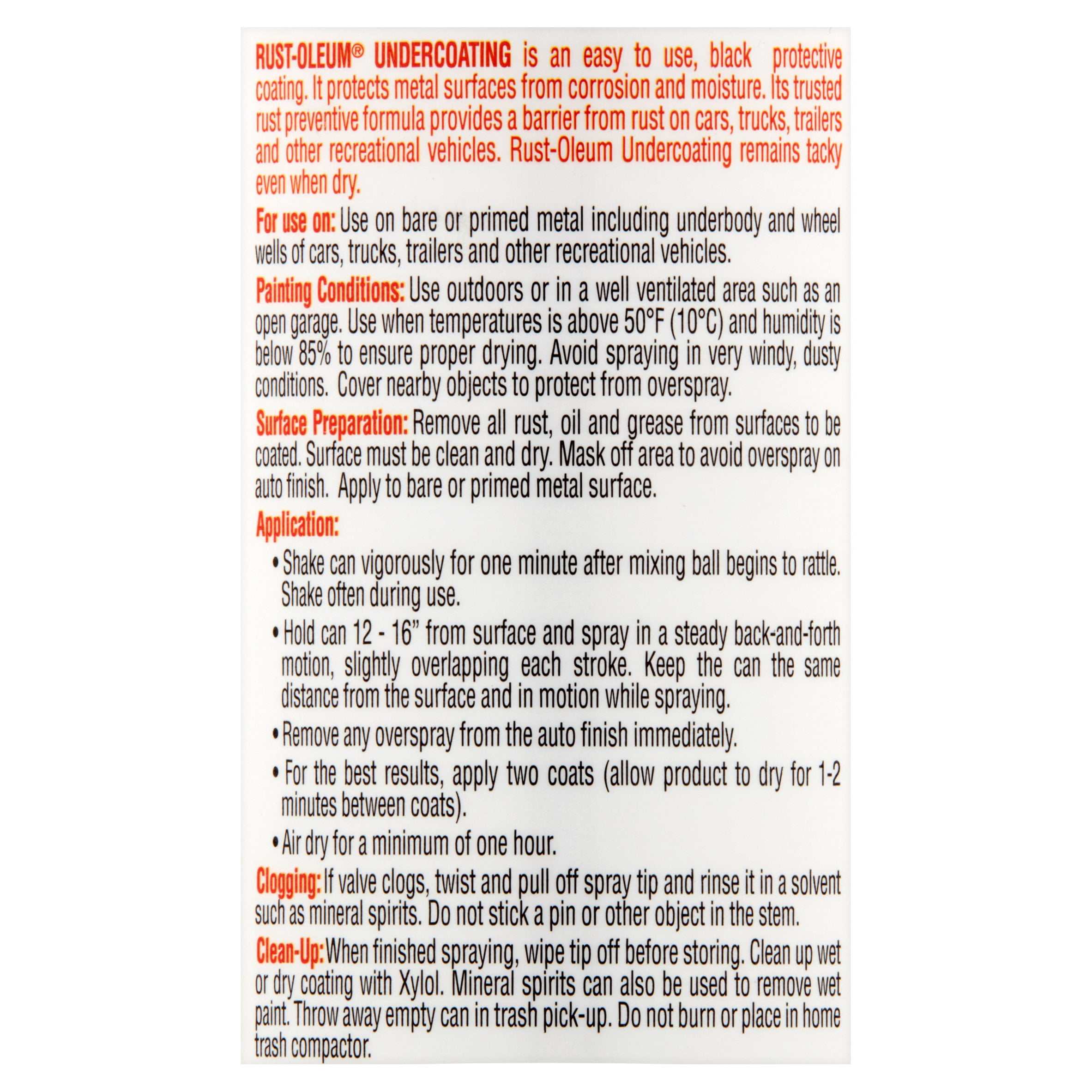 rustoleum undercoating dry time