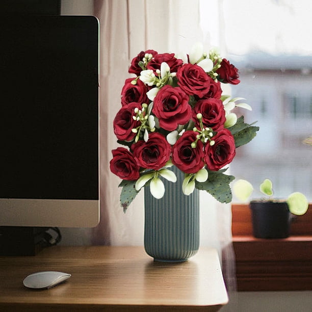 Ramo de rosas y peonías artificiales de seda para decoración del hogar, centros de mesa para bodas y arreglos de oficina.