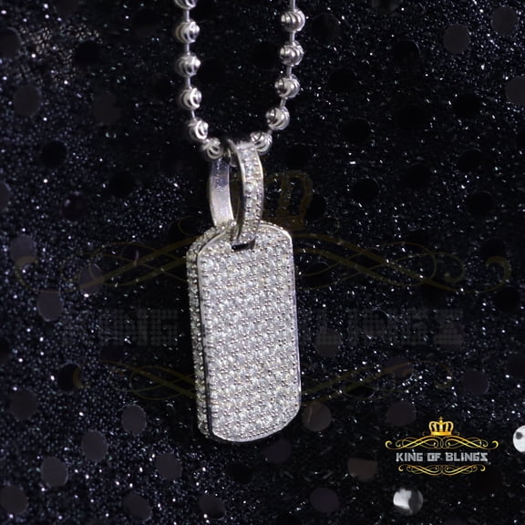 King of Bling's King of Bling Sterling Silver Dog Tag Shape Pendant White 2.80ct Cubic Zirconia