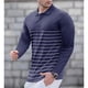thumbnail image 1 of Blusa y camisa de manga larga con cuello vuelto para hombre, informal, con estampado de rayas, de poliéster, 1 of 6