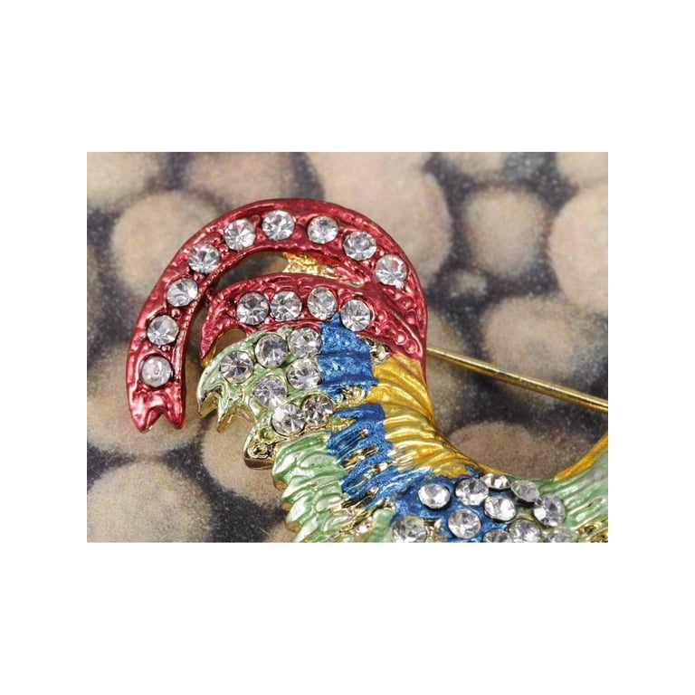 Spilla Cristallo Gallo – Brillanti Strass, Cristallo Trasparente, Metallo Argento, Regalo Elegante - 4