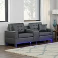 thumbnail image 2 of Benjara Iris Sofa with LED, USB Ports, Cupholders, Black Faux Leather 85 Inch, 2 of 6