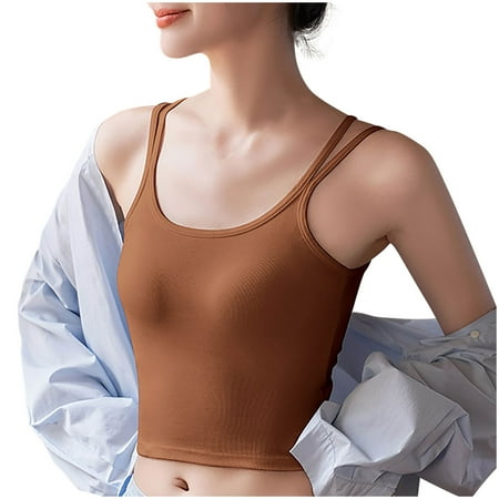 POIUYTR 2-in-1 Sports Tank Tops for Women - Wirefree Crop Top with Shelf Bra  Moisture-Wicking Casual Shirts for Gym/Yoga/Streetwear