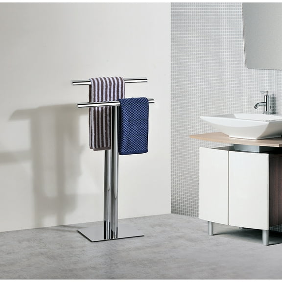 Kings Brand Furniture - 2 Tier Freestanding Towel Rack, Towel Bar Stand for Bathroom, Chrome