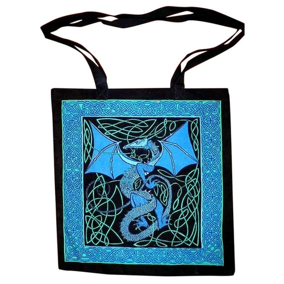 Celtic Dragon Tote Bag Cotton 16 x 17 Blue