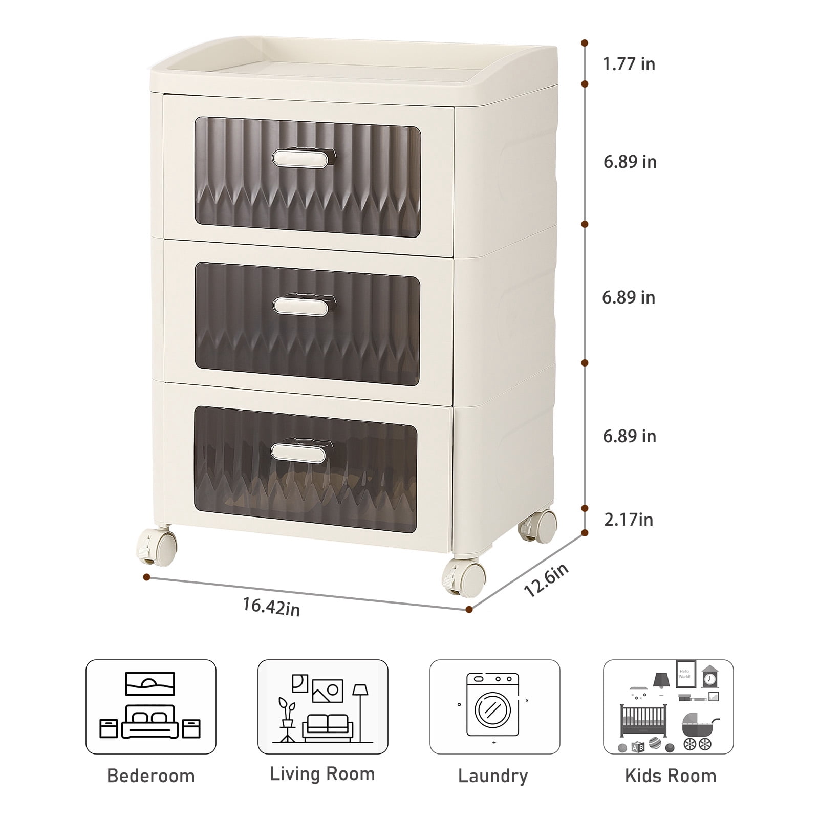 Oumilen Modern Adult Nightstand with 3 Drawers, White
