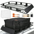 thumbnail image 1 of 200 lbs 64x39 Inch Steel Roof Rack Basket with Waterproof Cargo Bag, Adjustable Heavy Duty Rooftop Carrier with Net Straps and Lock, Universal Car Top Storage for SUV Truck Vehicle, 1 of 7