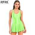 thumbnail image 2 of Minivestidos de leotardo con cuello en U para mujer, Vestido brillante sin mangas, traje de baño de una pieza, traje de baño sin mangas para club nocturno, 2 of 5