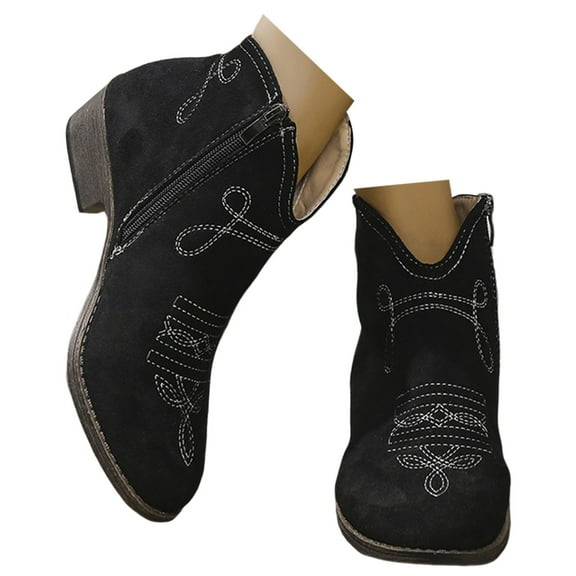 Dakaela Women's Ankle Boots Cowboy Cowgirl Western Booties Suede Embroidery Chelsea Fall Winter Shoes