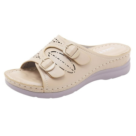 

VerPetridure Women s Sandals Summer Casual Slip-On Wedges Beach Open Toe Breathable Sandals Hollow Out Shoes