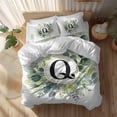 thumbnail image 2 of Letter Q Queen Size Comforter Set, Alphabet Green Eucalyptus Leaves Plant Simple Bedding for All Seasons, 4 Pcs Bed Set, 1Quiltcover (90"x92") ,1Sheet(94"x116"), 2Pillowcases (30"x20"), 2 of 9