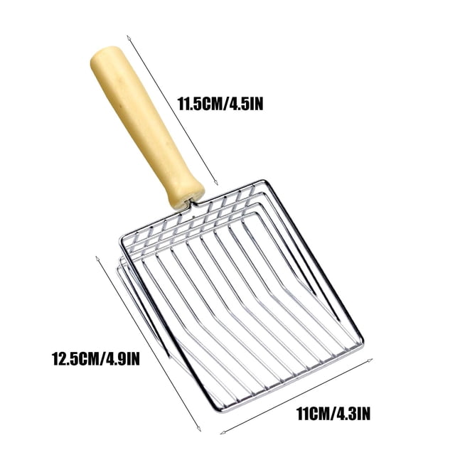Stainless Steel Sifting Scoop for Cat Litter Reptile Substrate Fine Mesh Screen for Fast Cleaning Pet Waste Removal Tool for Litter Boxes Terrariums Durable Metal Scooper with Wood Handle