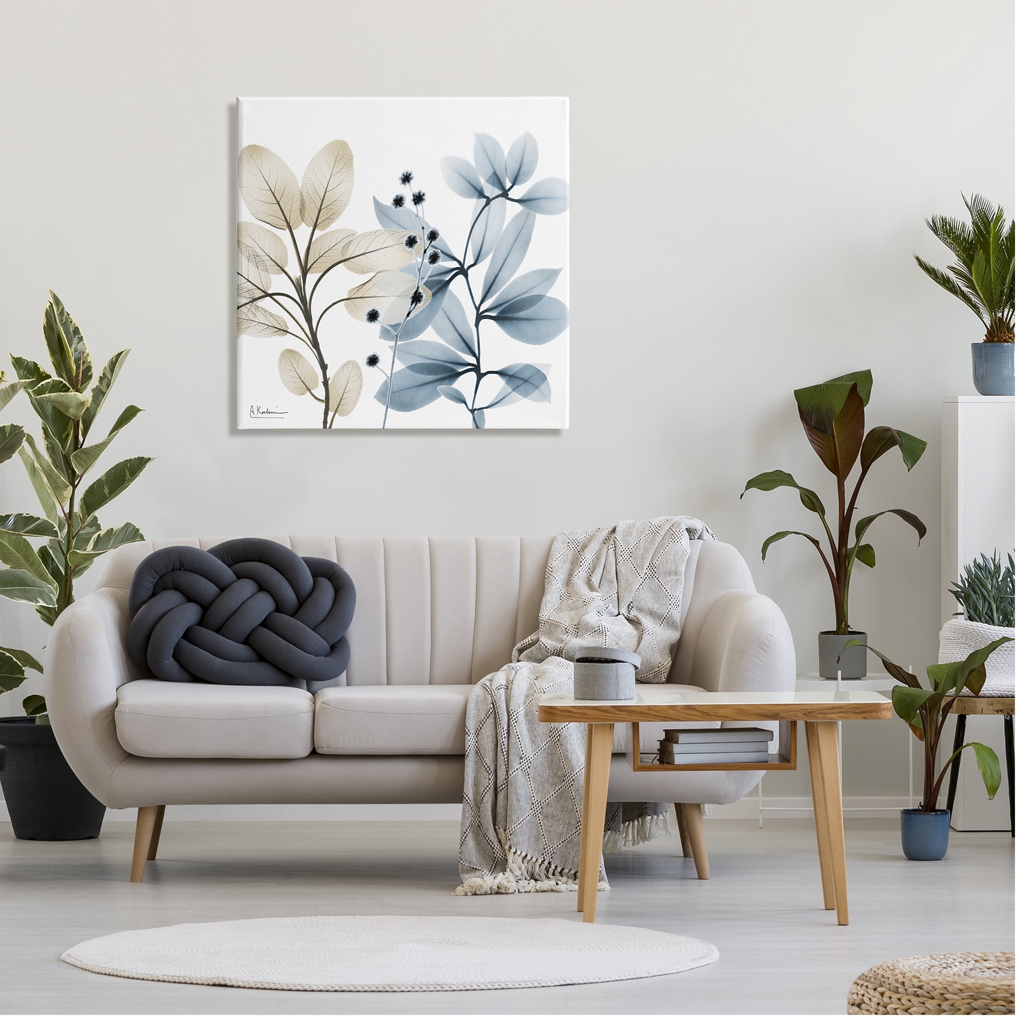 Stupell Industries Blue & Beige Plants Botanical & Floral Painting Gallery Wrapped Canvas Print Wall Art, 30 x 30
