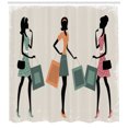 thumbnail image 3 of Vintage Woman Shower Curtain, Silhouettes of Women Shopping and Carrying Bags on Retro Grungy Background, Fabric Bathroom Set with Hooks, 69W X 75L Inches Long, Multicolor, by Ambesonne, 3 of 3