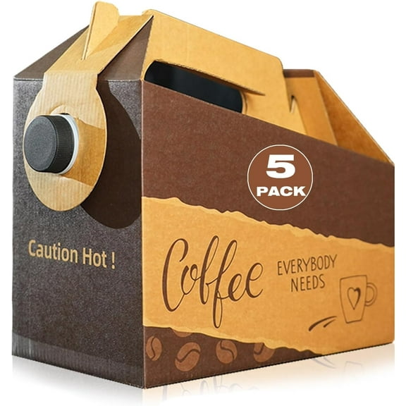 Verdelife 5 Pack 128oz Disposable Coffee Dispensers with Handle To Go Coffee Boxes Bulk Beverage Server Add Silicone Funnel