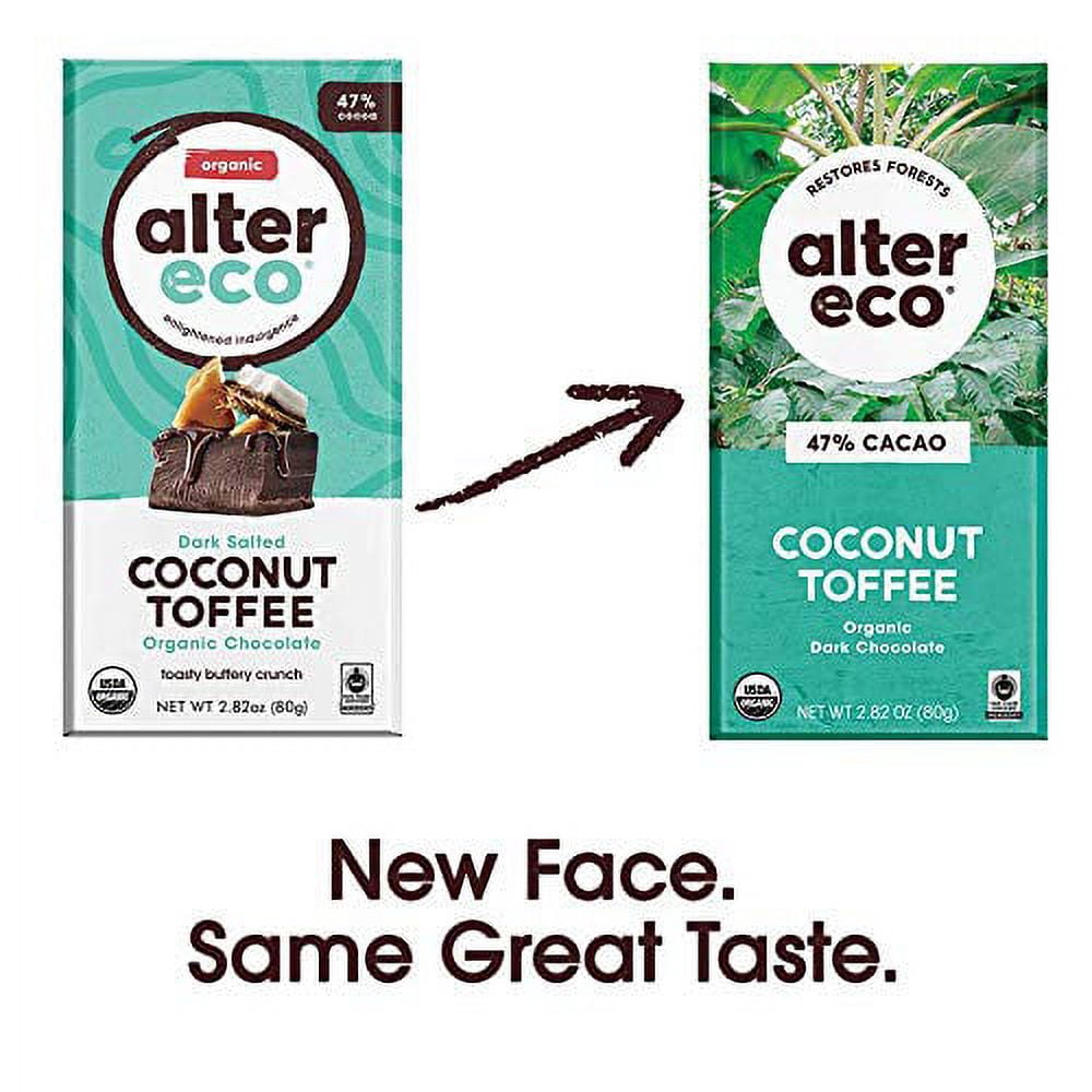 Alter Eco Organic Dark Chocolate Bar Coconut Toffee 47% Cacao 2.82 oz Pack of 2