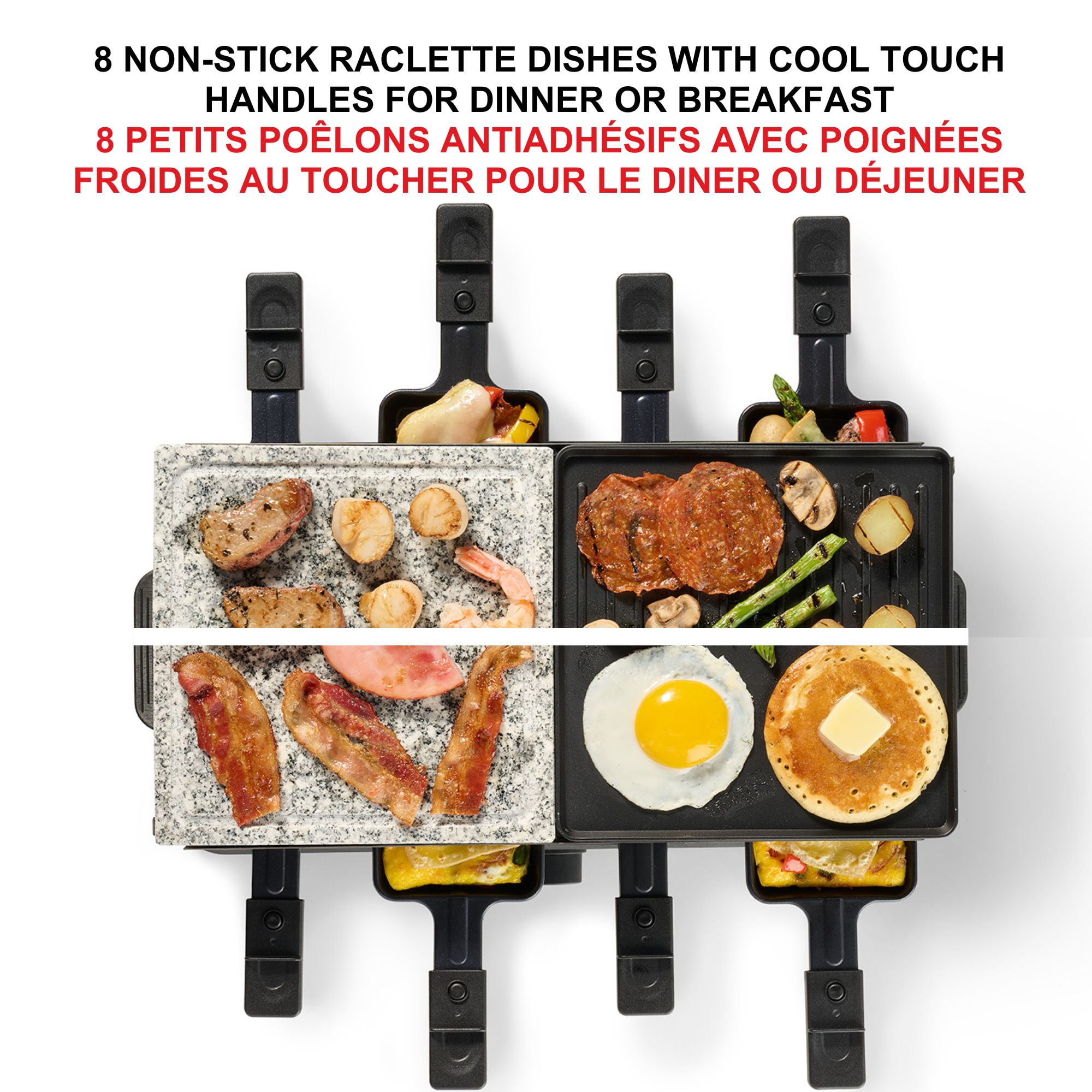 Starfrit 8-Person Raclette Party Grill, 2-in-1 Die-Cast Aluminum & Cooking Stone, Adjustable Temperature, 8 Spatulas & Dishes, 1300W, Hand Wash, Black, 2-in 1 Grill or griddle