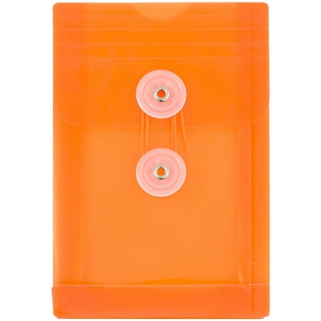 JAM Plastic Envelopes, 4.3x6.3, 12/Pack, Orange, Button String, Open End