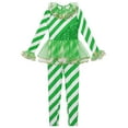 thumbnail image 3 of YONGHS Girls Christmas Candy Cane Striped Unitard Ruffle Jumpsuit Ballet Dance Performance Costume Green 12, 3 of 6