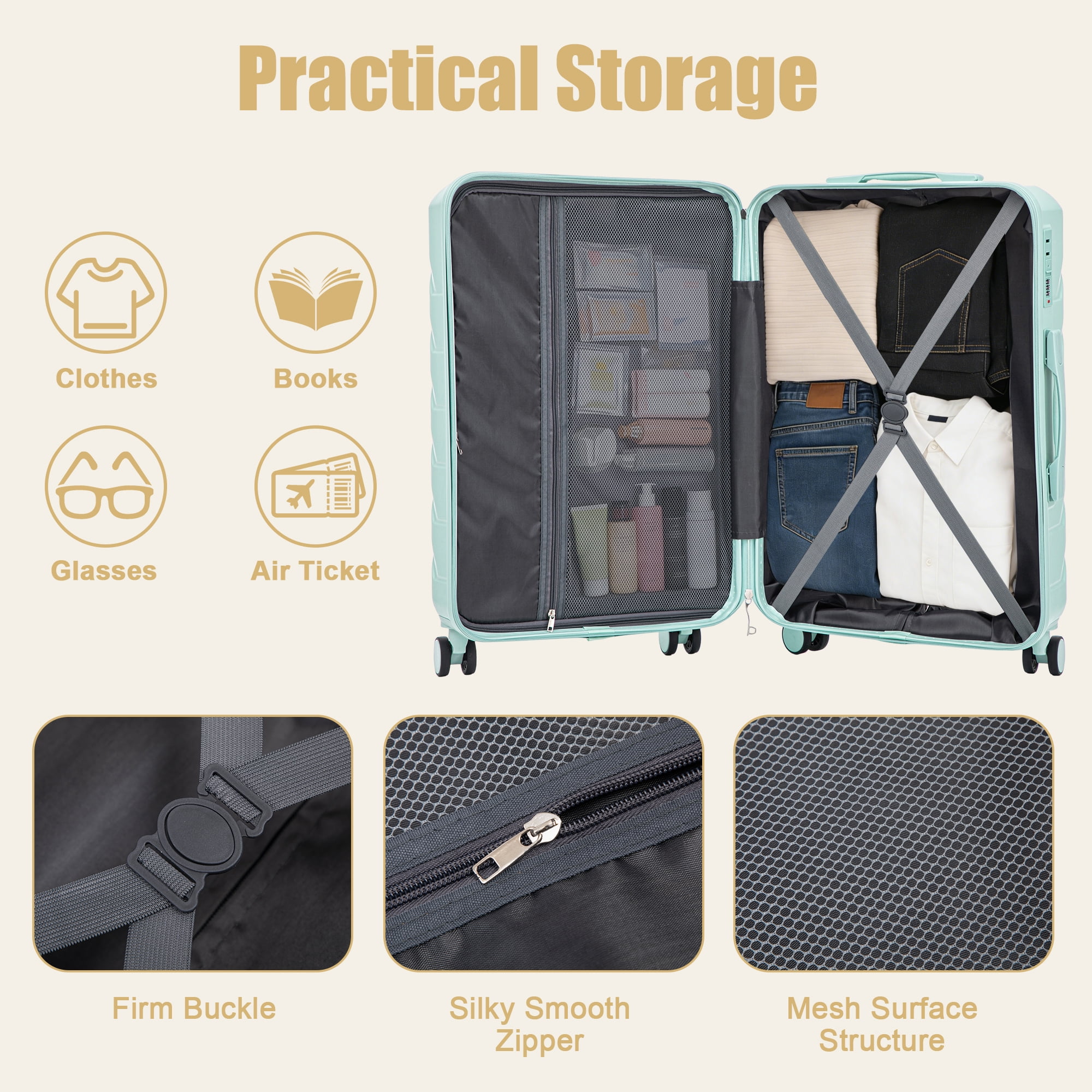 28 Inch ABS Hardside Checked Luggage, Scratch Resistant Spinner Suitcase with Combination Lock